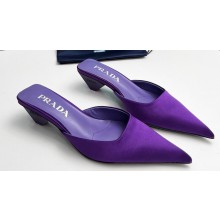 Prada Heel 4cm Satin Pointed Toe Mules Purple Spring 2024