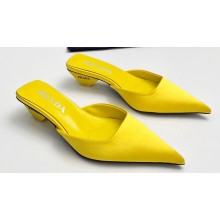 Prada Heel 4cm Satin Pointed Toe Mules Yellow Spring 2024