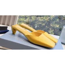 Prada Heel 3cm Satin Square Toe Mules Yellow Spring 2024