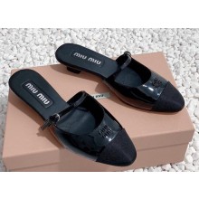 Miu Miu Patent Calfskin Mules with Strap Black 2024