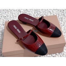 Miu Miu Patent Calfskin Mules with Strap Burgundy 2024