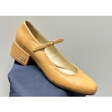 Miu Miu Logo Apricot Calfskin Mary Janes 2024