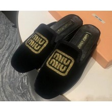 Miu Miu Velvet slippers with embroidered logo 5S104E Black 2024