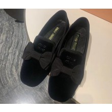 Miu Miu Velvet slippers with metal lettering logo and grosgrain bow 5S088E Black 2024