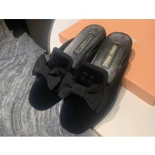 Miu Miu Velvet slippers with metal lettering logo and grosgrain bow Black 2024
