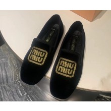 Miu Miu Velvet slippers with embroidered logo 5S090E Black 2024