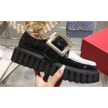Roger Vivier Viv’ Go-Thick Metal Buckle Loafers in Patent Leather White/Black 2024