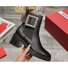 Roger Vivier Viv' Rangers Strass Buckle Chelsea Ankle Boots in Leather Black 2024