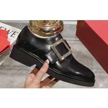 Roger Vivier Viv' Rangers Metal Buckle Monkstraps Loafers in Brushed Leather Black 2024