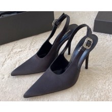 Saint Laurent Heel 11cm yasmeen slingback pumps in silk satin 742038 Black 2024