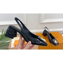 Louis Vuitton quilted Malletage pattern Heel 5.5cm Shake Slingback Pumps in Patent Calfskin Black 2024