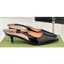 Gucci Heel 4.5cm patent leather Signoria slingback pumps 782832 Black 2024