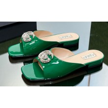 Gucci leather Double G with crystals slide sandals 771586 Patent Green 2024