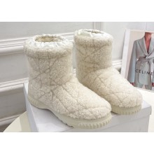 Dior Frost Ankle Boots in White Shearling Embroidered with Cannage Motif 2024
