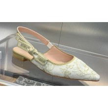 Dior J'Adior Slingback Ballerina Flats in White and Gold-Tone Toile de Jouy Mexico Embroidered Cotton with Metallic Thread 2024