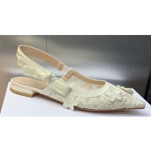 Dior J'Adior Slingback Ballerina Flats in Transparent Mesh Embroidered with White 3D Macramé-Effect D-Lace Motif 2024