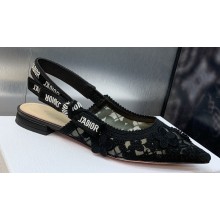 Dior J'Adior Slingback Ballerina Flats in Transparent Mesh Embroidered with Black 3D Macramé-Effect D-Lace Motif 2024