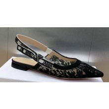 Dior J'Adior Slingback Ballerina Flats in Transparent Mesh Embroidered with Black Butterfly Motif 2024