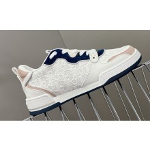 Dior Women/Men One Sneakers in White and Nude Blue Dior Oblique Perforated Calfskin 2024