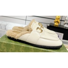 Gucci Merinos wool lining mules with Horsebit 771061 leather White 2024