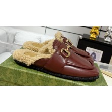 Gucci Merinos wool lining mules with Horsebit 771061 leather Burgundy 2024