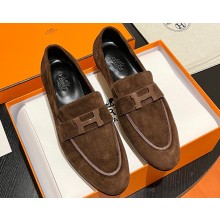 Hermes Paris loafer in suede goatskin Coffee with tone-on-tone signature "H" detail
