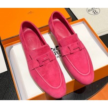 Hermes Paris loafer in suede goatskin Fuchsia with tone-on-tone signature "H" detail