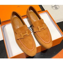 Hermes Paris loafer in suede goatskin Yellow with tone-on-tone signature "H" detail