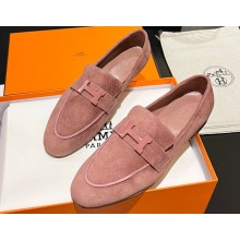 Hermes Paris loafer in suede goatskin Nude Pink with tone-on-tone signature "H" detail