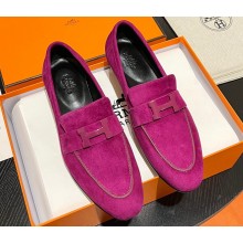 Hermes Paris loafer in suede goatskin Purple with tone-on-tone signature "H" detail