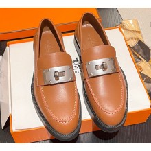 Hermes Hot loafer in calfskin Brown with palladium-plated oversized Kelly buckle 2024