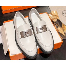 Hermes Hot loafer in calfskin White with palladium-plated oversized Kelly buckle 2024