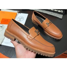 Hermes Faubourg loafer in calfskin Brown with signature "H" detail