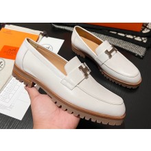 Hermes Faubourg loafer in calfskin White with signature "H" detail