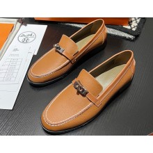 Hermes Destin loafer in calfskin Brown with iconic palladium-plated Kelly buckle