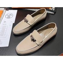 Hermes Destin loafer in calfskin Beige with iconic palladium-plated Kelly buckle
