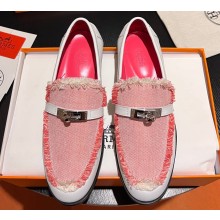 Hermes Destin loafer in calfskin White and fringed H canvas with Kelly buckle