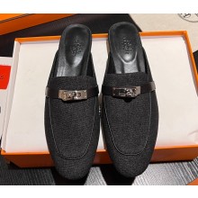 Hermes Oz mule in Denim Black with iconic Kelly buckle