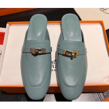 Hermes Oz mule in calfskin Blue with iconic Kelly buckle