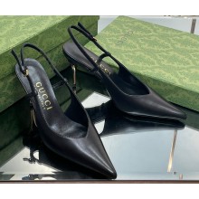 Gucci Heel 8.5cm leather slingback pumps 762378 Black 2024