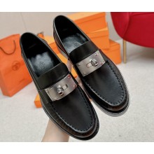 Hermes Hot loafer in calfskin Black with palladium-plated oversized Kelly buckle 2024