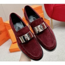 Hermes Hot loafer in suede goatskin marron mahogany with palladium-plated oversized Kelly buckle 2024