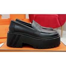 Hermes Gentle loafer in glazed calfskin Black with signature "H Cadenas" detail 2024