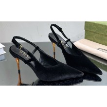 Gucci Heel 8.5cm GG velvet slingback pumps 762383 Black 2024