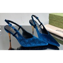 Gucci Heel 8.5cm GG velvet slingback pumps 762383 Blue 2024