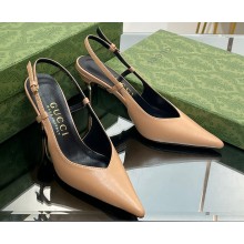 Gucci Heel 8.5cm leather slingback pumps 762378 Beige 2024