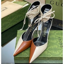 Gucci Heel 8.5cm leather Women's high heel pumps 717159 White/Brown 2024