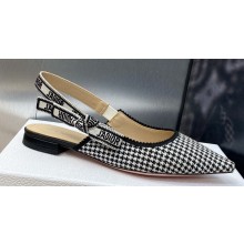 Dior J'Adior Slingback Ballerina Flats in Black and White Micro-Houndstooth Embroidered Cotton 2024