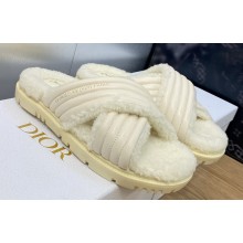 Dior D-Cross Slides in Beige Lambskin and White Shearling 2024
