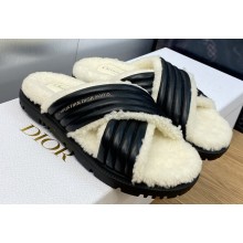 Dior D-Cross Slides in Black Lambskin and White Shearling 2024